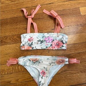 Zimmermann floral Bikini with Pink bow straps